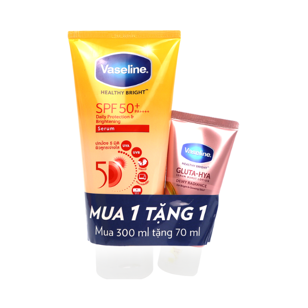 [MUA 1 TẶNG 1] – Dưỡng Thể Vaseline Healthy Bright 50x SPF50+ PA++++ Daily Protection & Brightening Serum 300mL + Dưỡng Thể Vaseline Healthy Bright Gluta-hya 70mL