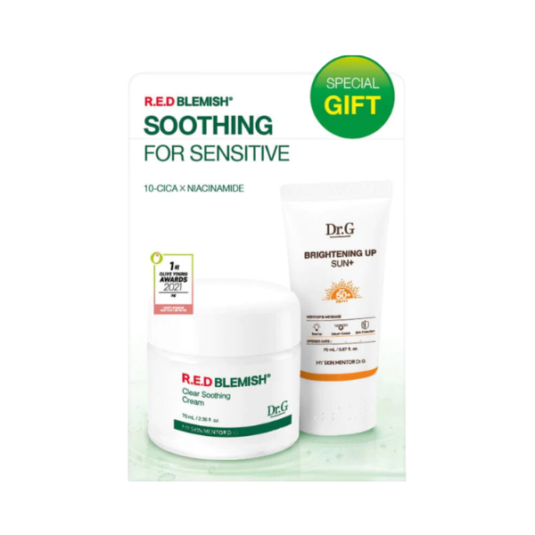 Set Chăm Sóc Da Dr.G R.E.D BLEMISH Clear Soothing Cream Bonus Set (Kem Dưỡng 70mL + Kem Chống Nắng 20mL)