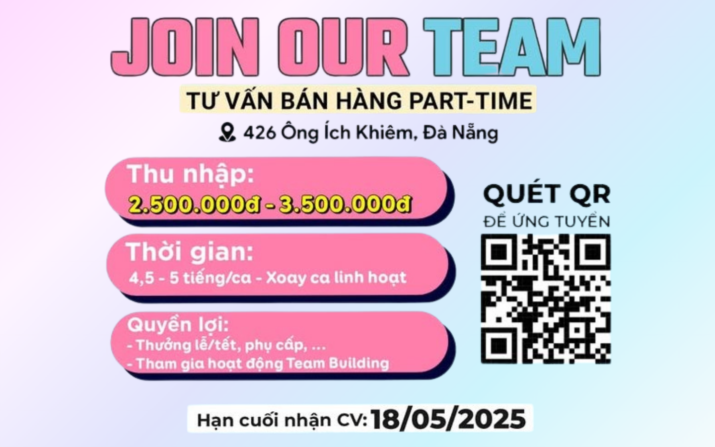 Tuyển dụng nhân viên TVBH Part-Time tại 426 Ông Ích Khiêm, Đà Nẵng (T5/2025)