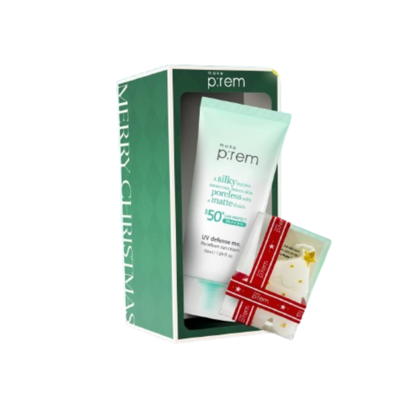Set Quà Noel Kem Chống Nắng Make P:rem UV Defense Me No Sebum SPF50+ 50ml Kèm Nến Thơm Và Hộp Quà