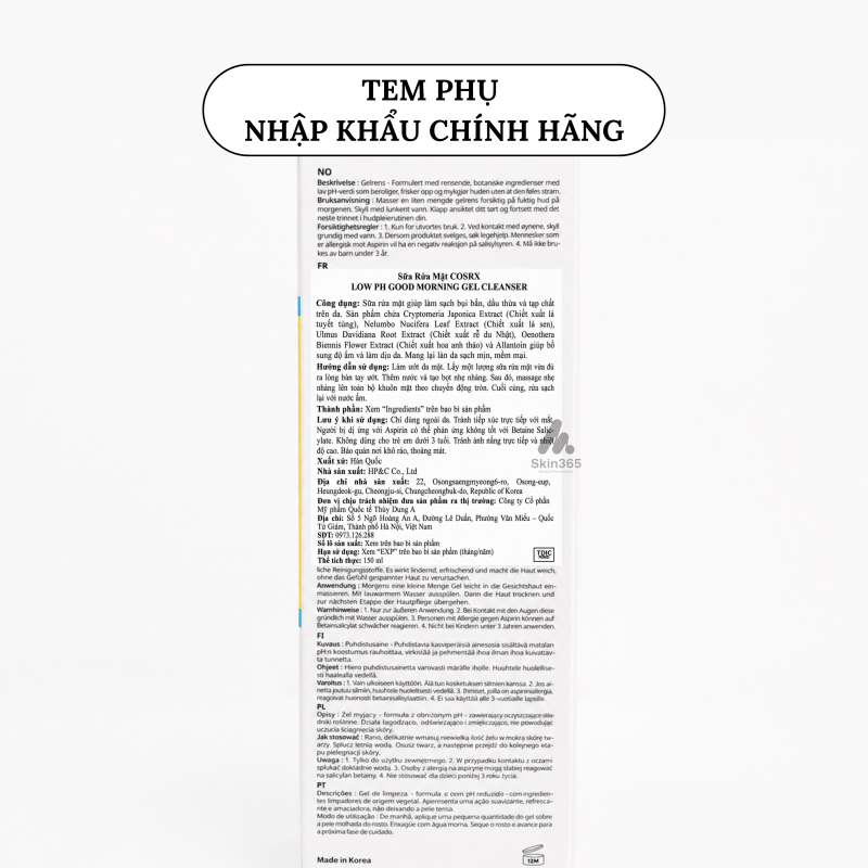 Tem phụ chính hãng