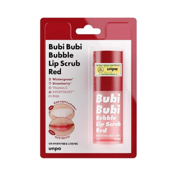 Tẩy Tế Bào Chết Môi Sủi Bọt Unpa Bubi Bubi Bubble Lip Scrub Red 10mL